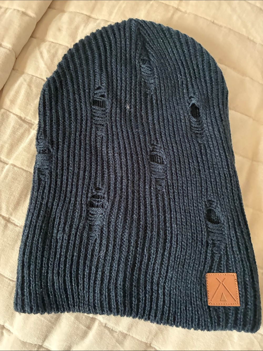 OG Tribe Kelley Navy Distressed Slouchy Knit Beanie Hat
